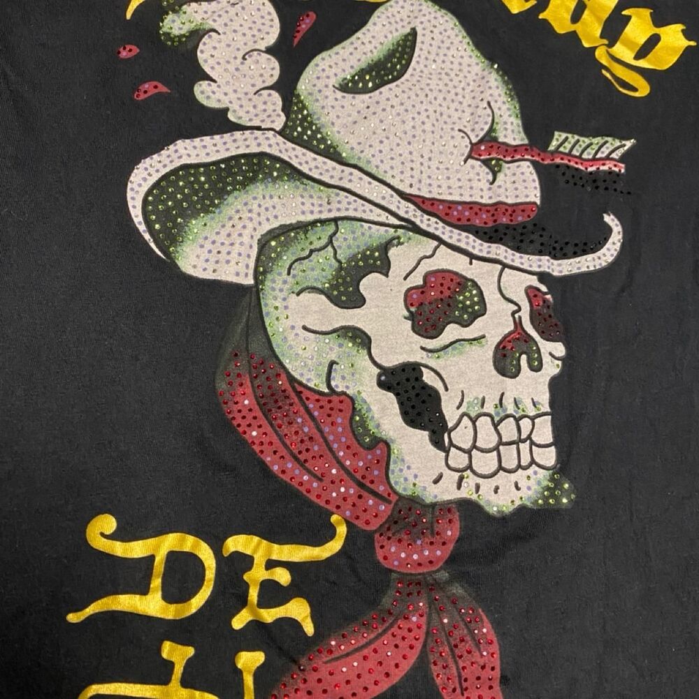 Ed Hardy black skull tee with rhinestones needs wash